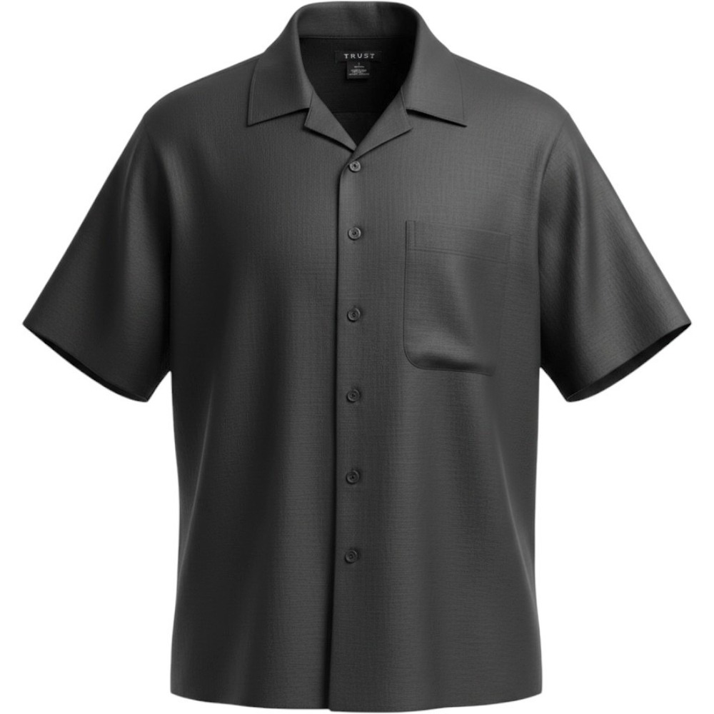 Trust Mens Black 100% Linen Short Sleeve Button Down Camp Shirt Size L